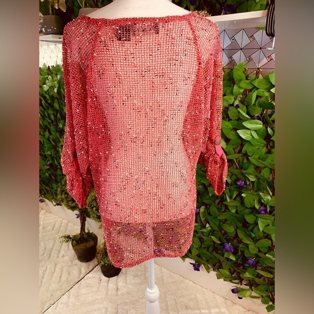 Frazzle Pink Fishnet Mesh Sheer 3/4 Sleeve Rave Top Small - Picture 6 of 10